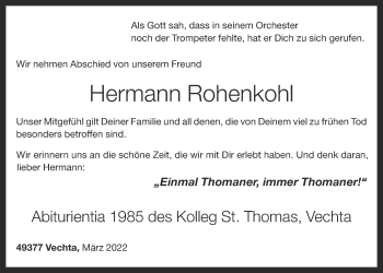 Anzeige von Hermann Rohenkohl von OM-Medien