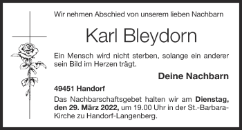 Anzeige von Karl Bleydorn von OM-Medien