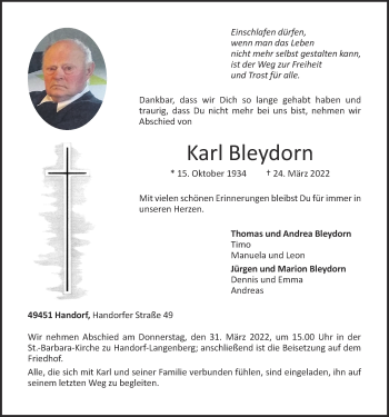 Anzeige von Karl Bleydorn von OM-Medien