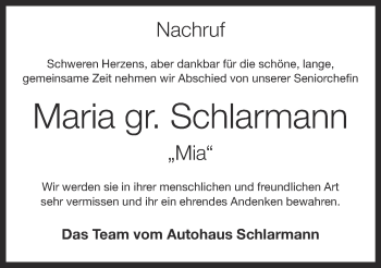 Anzeige von Maria gr. Schlarmann von OM-Medien