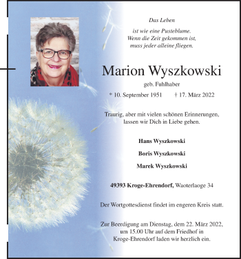 Anzeige von Marion Wyszkowski von OM-Medien