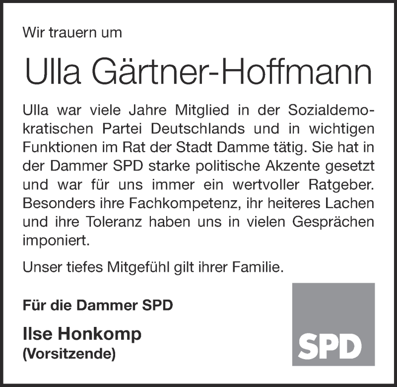  Traueranzeige für Ursula Gärtner-Hoffmann vom 22.03.2022 aus OM-Medien