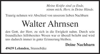 Anzeige von Walter Ahrnsen von OM-Medien