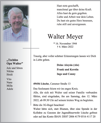 Anzeige von Walter Meyer von OM-Medien