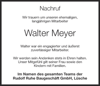 Anzeige von Walter Meyer von OM-Medien