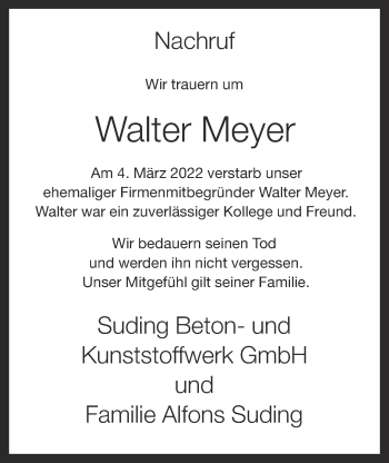 Anzeige von Walter Meyer von OM-Medien