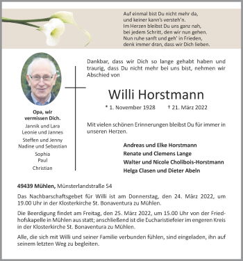 Anzeige von Willi Horstmann von OM-Medien