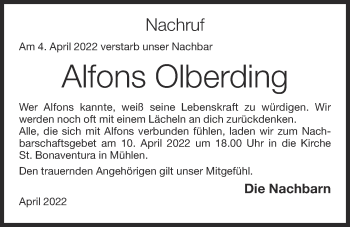 Anzeige von Alfons Olberding von OM-Medien