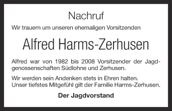 Anzeige von Alfred Harms-Zerhusen von OM-Medien