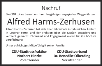 Anzeige von Alfred Harms-Zerhusen von OM-Medien