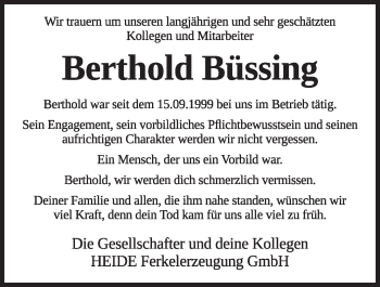 Anzeige von Berthold Büssing von OM-Medien