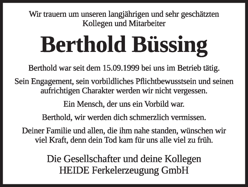  Traueranzeige für Berthold Büssing vom 27.04.2022 aus OM-Medien