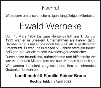 Anzeige von Ewald Werneke von OM-Medien