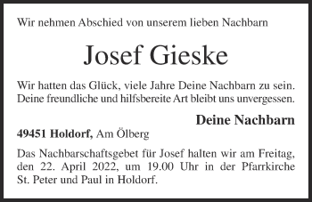 Anzeige von Josef Gieske von OM-Medien