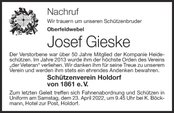 Anzeige von Josef Gieske von OM-Medien