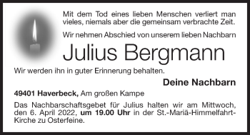 Anzeige von Julius Bergmann von OM-Medien