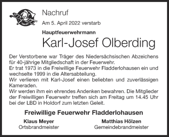 Anzeige von Karl-Josef Olberding von OM-Medien