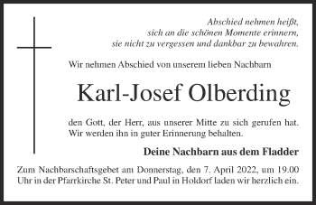 Anzeige von Karl-Josef Olberding von OM-Medien