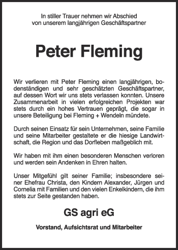 Anzeige von Peter Fleming von OM-Medien