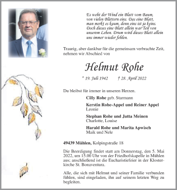 Anzeige von Helmut Rohe von OM-Medien