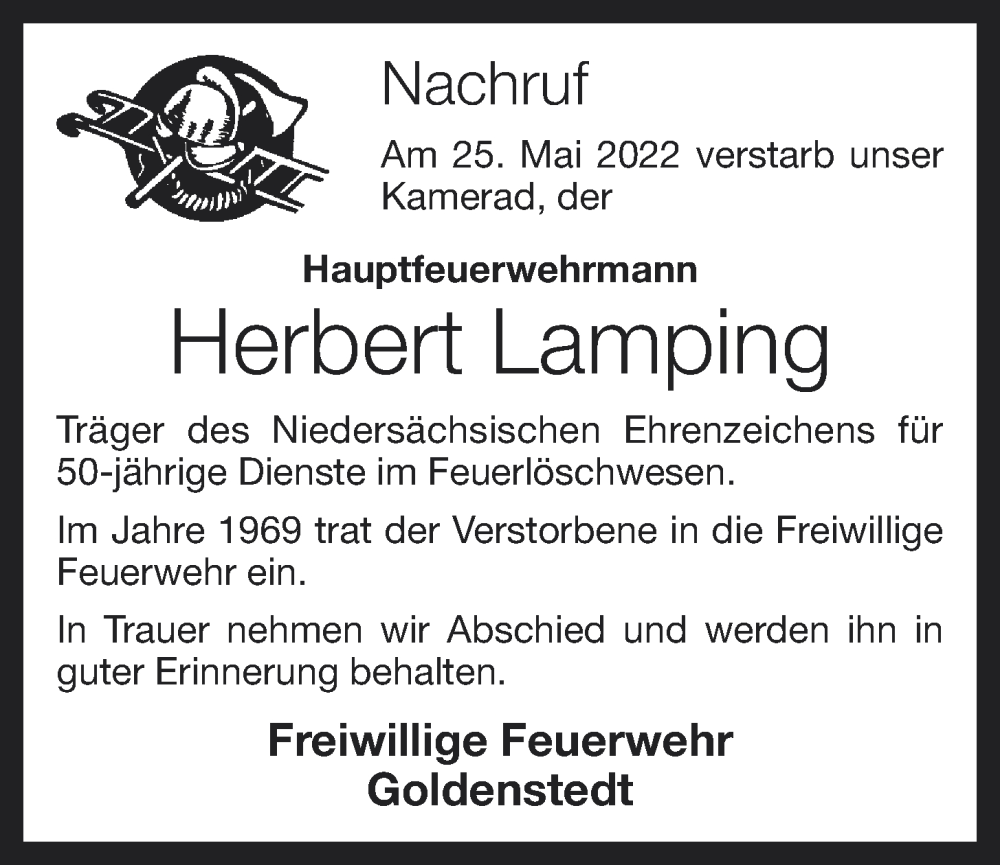 Traueranzeigen Von Herbert Lamping | Om-trauer.de