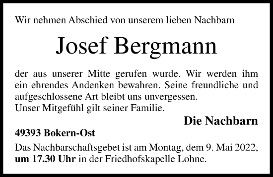 Anzeige von Josef Bergmann von OM-Medien