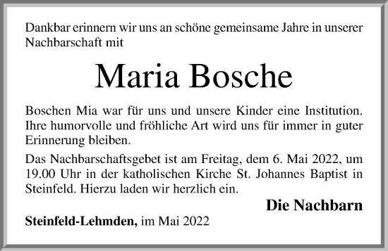 Anzeige von Maria Bosche von OM-Medien