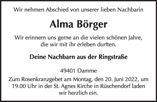 Anzeige von Alma Börger von OM-Medien