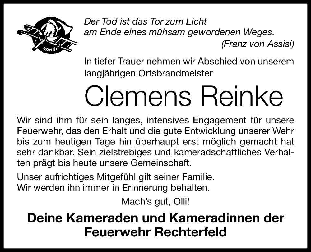  Traueranzeige für Clemens Reinke vom 04.06.2022 aus OM-Medien