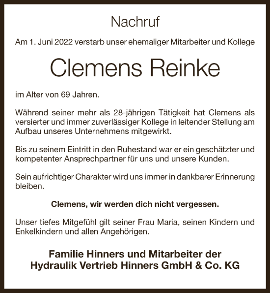 Anzeige von Clemens Reinke von OM-Medien