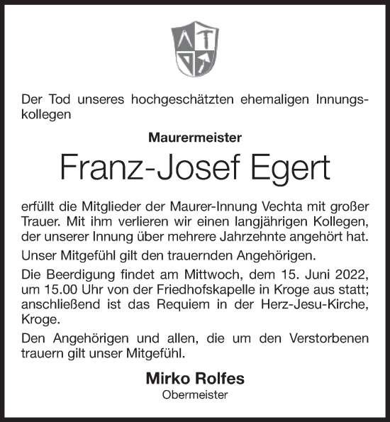 Anzeige von Franz-Josef Egert von OM-Medien