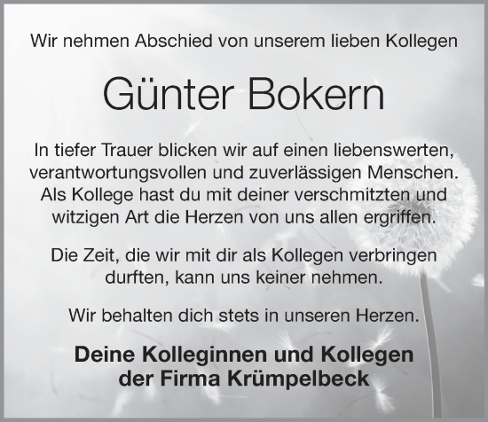 Anzeige von Günter Bokern von OM-Medien