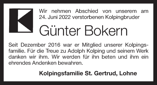 Anzeige von Günter Bokern von OM-Medien