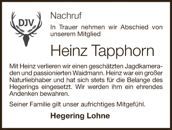 Anzeige von Heinz Tapphorn von OM-Medien