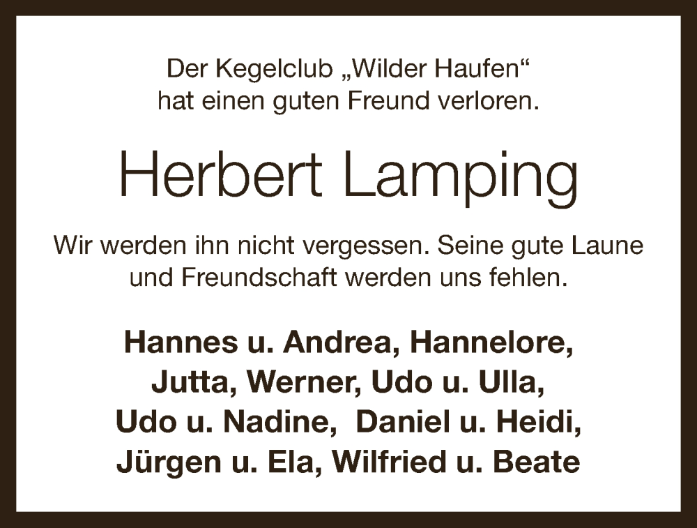 Traueranzeigen Von Herbert Lamping | Om-trauer.de