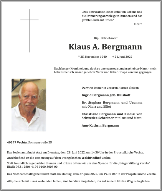 Anzeige von Klaus A. Bergmann von OM-Medien