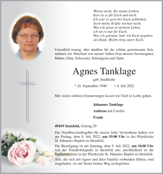 Anzeige von Agnes Tanklage von OM-Medien