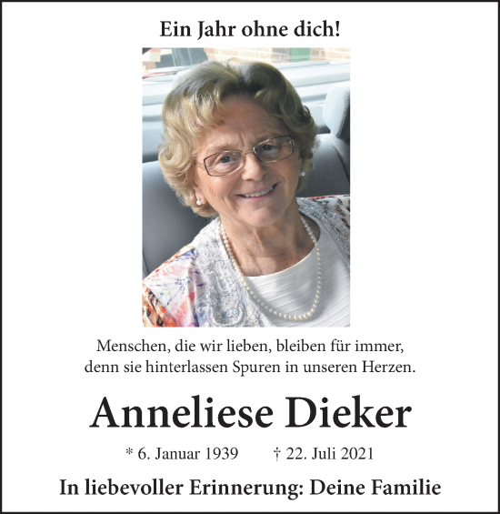 Anzeige von Anneliese Dieker von OM-Medien