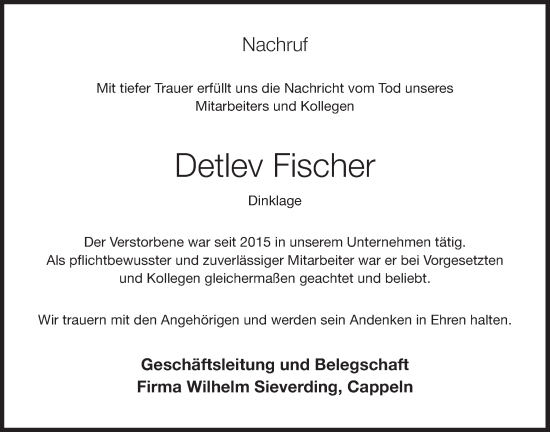 Anzeige von Detlev Fischer von OM-Medien