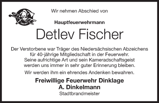 Anzeige von Detlev Fischer von OM-Medien