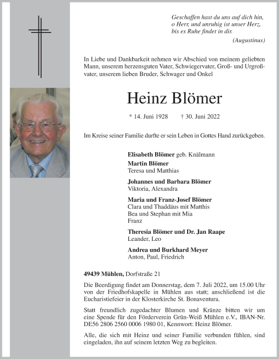 Anzeige von Heinz Blömer von OM-Medien