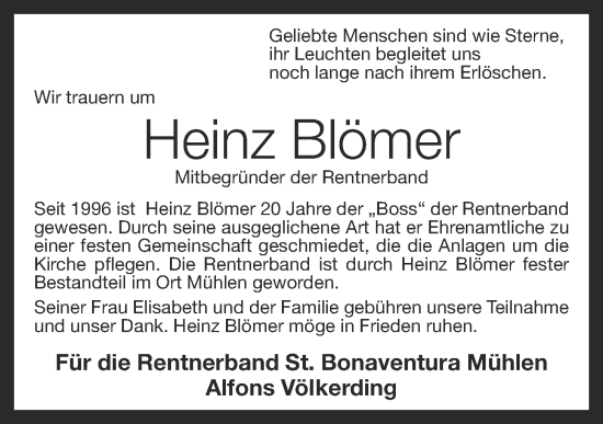 Anzeige von Heinz Blömer von OM-Medien