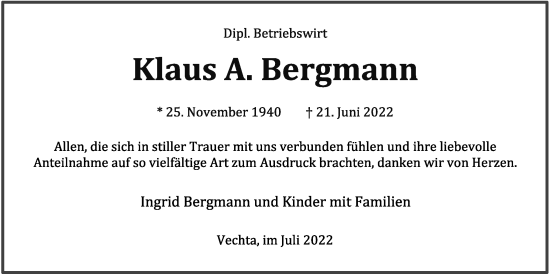 Anzeige von Klaus A. Bergmann von OM-Medien