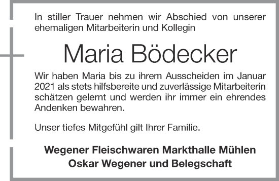 Anzeige von Maria Bödecker von OM-Medien