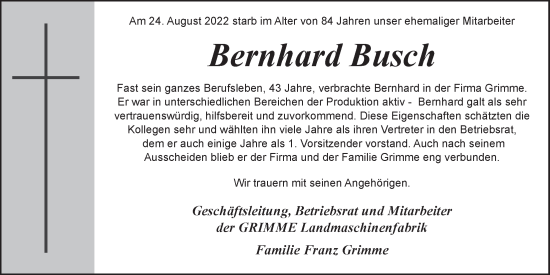 Anzeige von Bernhard Busch von OM-Medien