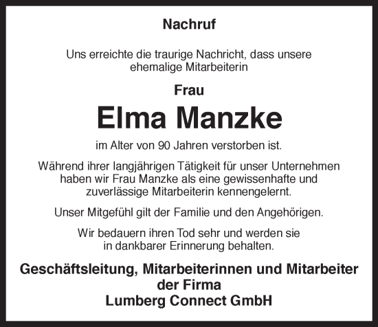 Anzeige von Elma Manzke von OM-Medien