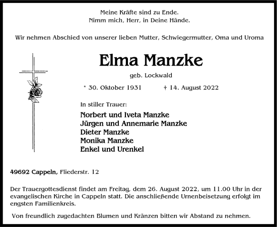 Anzeige von Elma Manzke von OM-Medien