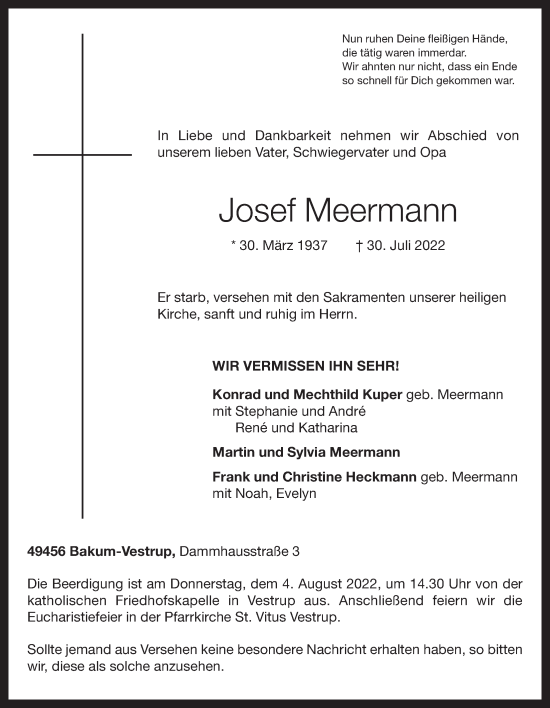 Anzeige von Josef Meermann von OM-Medien