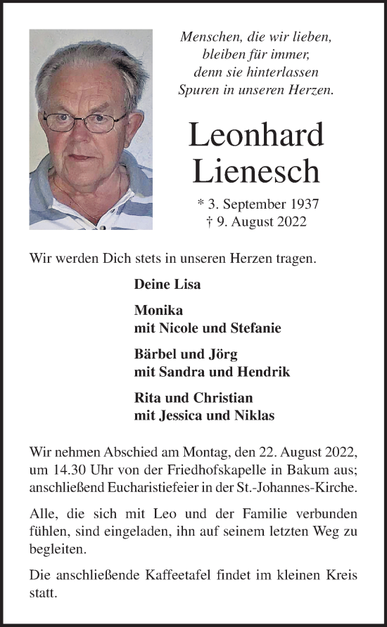 Anzeige von Leonhard Lienesch von OM-Medien