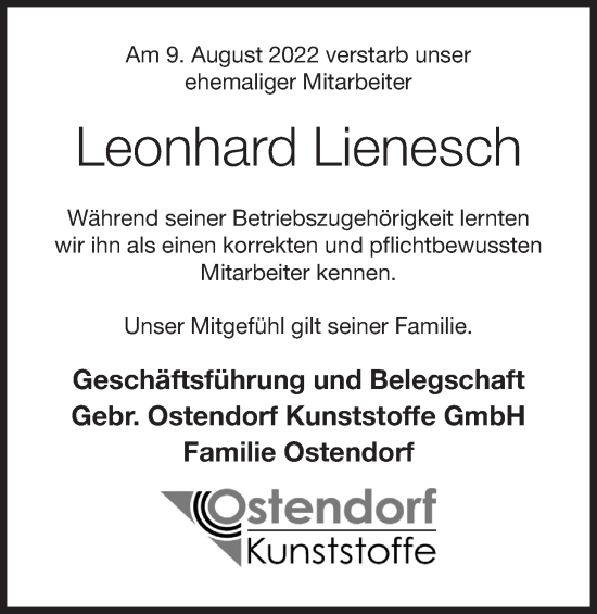 Anzeige von Leonhard Lienesch von OM-Medien